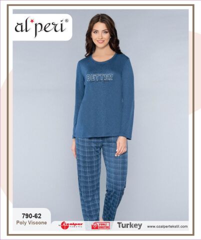 Alperi 790-62 (M-L-XL-XXL) Bayan Uzun Kollu Pijama Takım 4'lü