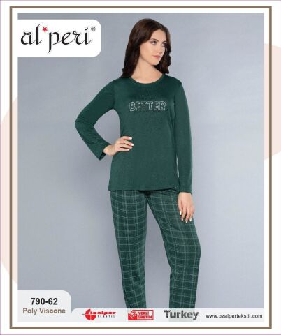 Alperi 790-62 (M-L-XL-XXL) Bayan Uzun Kollu Pijama Takım 4'lü