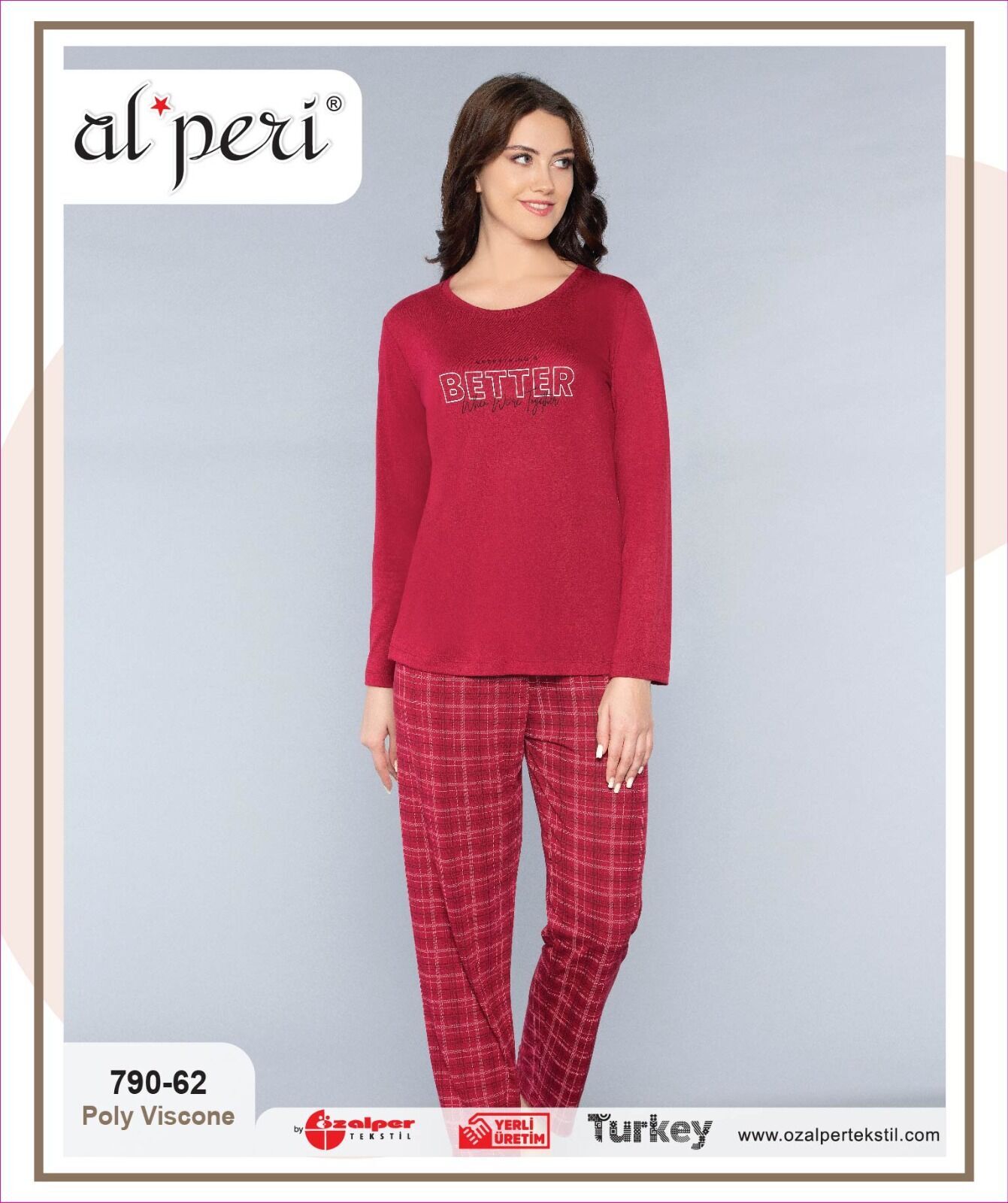 Alperi 790-62 (M-L-XL-XXL) Bayan Uzun Kollu Pijama Takım 4'lü