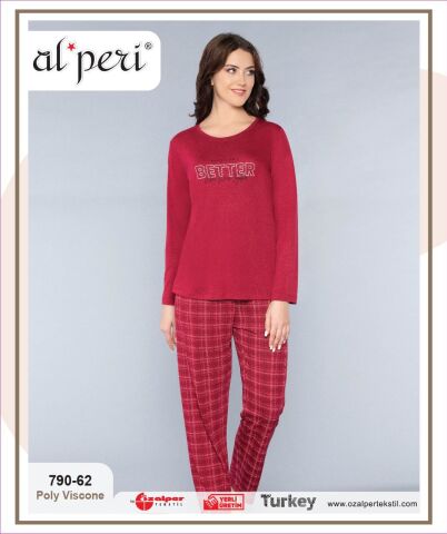 Alperi 790-62 (M-L-XL-XXL) Bayan Uzun Kollu Pijama Takım 4'lü