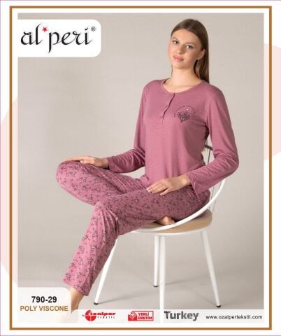 Alperi 790-29 (M-L-XL-XXL) Bayan Uzun Kollu Pijama Takım 4'lü