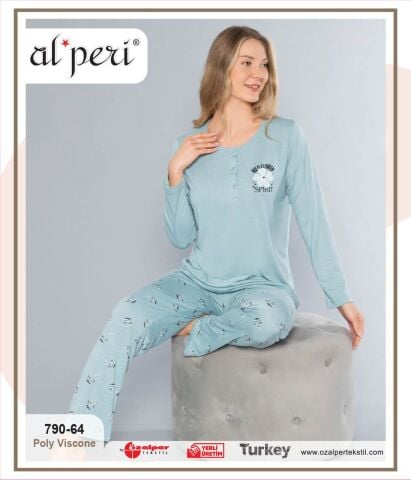Alperi 790-64 (M-L-XL-XXL) Bayan Uzun Kollu Pijama Takım 4'lü