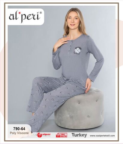 Alperi 790-64 (M-L-XL-XXL) Bayan Uzun Kollu Pijama Takım 4'lü