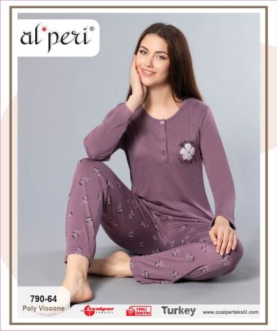 Alperi 790-64 (M-L-XL-XXL) Bayan Uzun Kollu Pijama Takım 4'lü