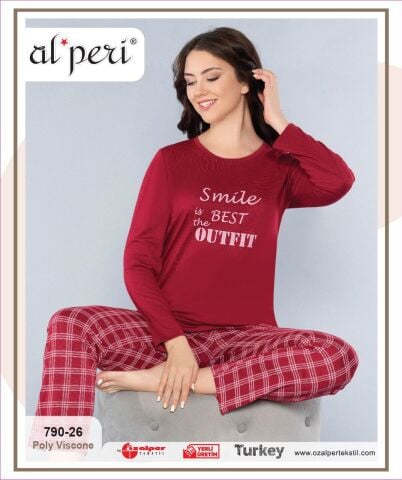 Alperi 790-26 (M-L-XL-XXL) Bayan Uzun Kollu Pijama Takım 4'lü
