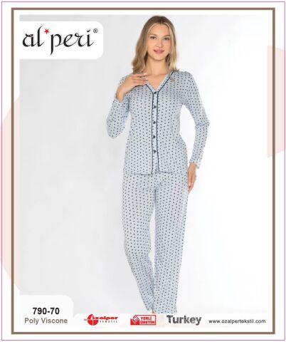 Alperi 790-70 (M-L-XL-XXL) Bayan Uzun Kollu Pijama Takım 4'lü