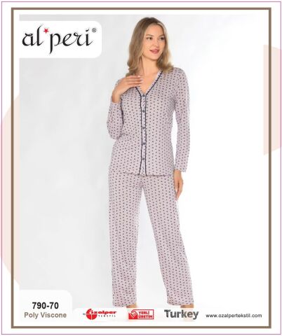 Alperi 790-70 (M-L-XL-XXL) Bayan Uzun Kollu Pijama Takım 4'lü