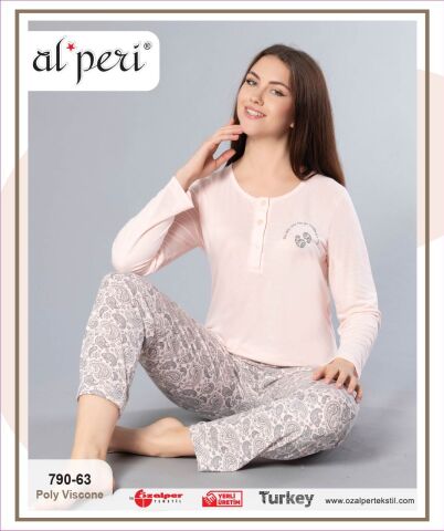 Alperi 790-63 (M-L-XL-XXL) Bayan Uzun Kollu Pijama Takım 4'lü