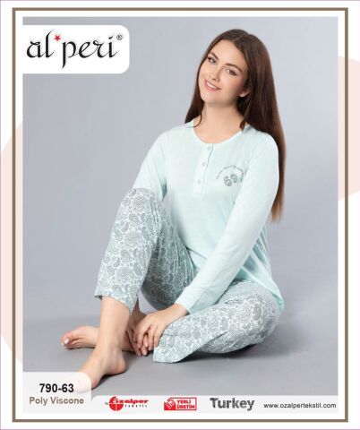 Alperi 790-63 (M-L-XL-XXL) Bayan Uzun Kollu Pijama Takım 4'lü