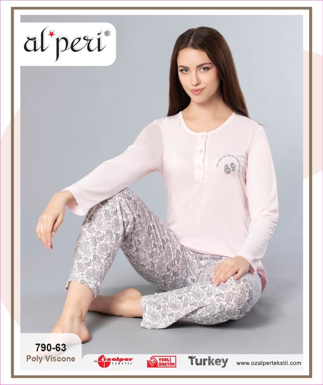 Alperi 790-63 (M-L-XL-XXL) Bayan Uzun Kollu Pijama Takım 4'lü