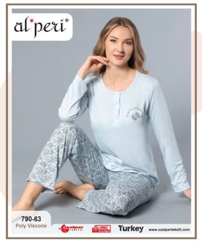 Alperi 790-63 (M-L-XL-XXL) Bayan Uzun Kollu Pijama Takım 4'lü