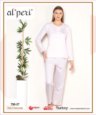 Alperi 790-27 (M-L-XL-XXL) Bayan Uzun Kollu Pijama Takım 4'lü