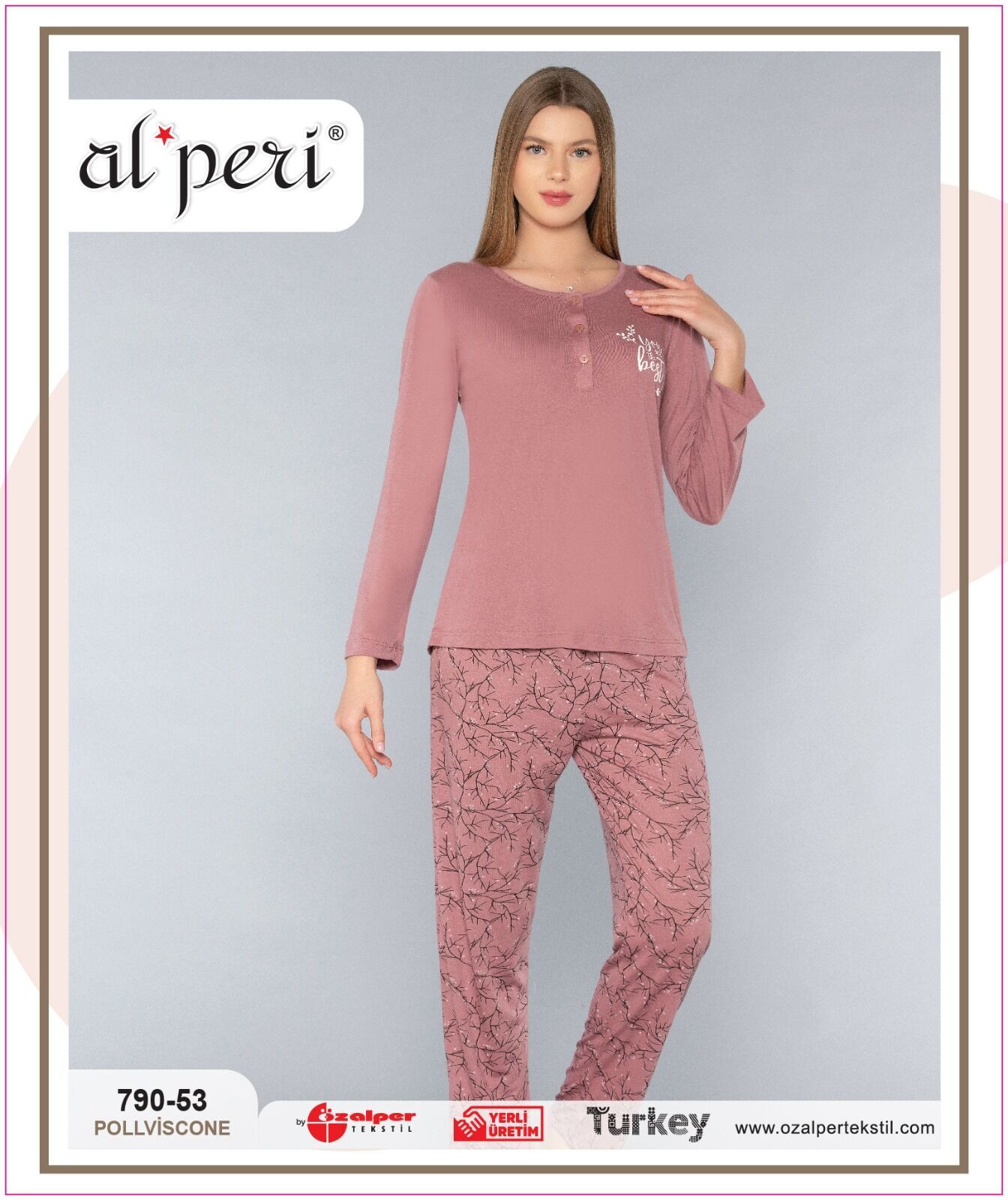 Alperi 790-53 (M-L-XL-XXL) Bayan Uzun Kollu Pijama Takım 4'lü