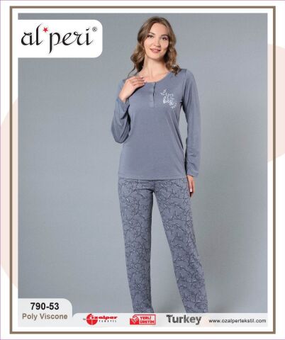 Alperi 790-53 (M-L-XL-XXL) Bayan Uzun Kollu Pijama Takım 4'lü