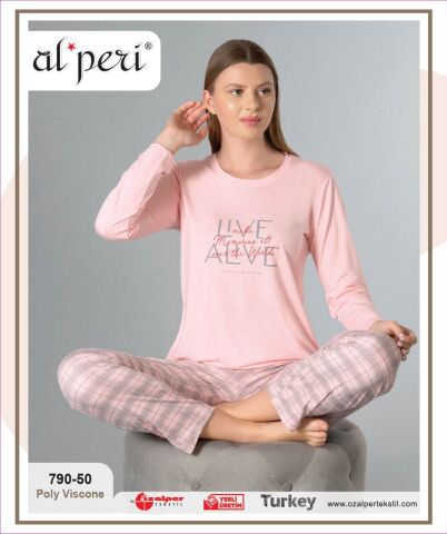 Alperi 790-50 (M-L-XL-XXL) Bayan Uzun Kollu Pijama Takım 4'lü