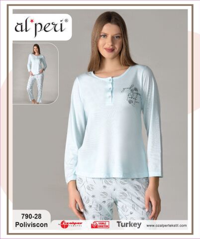 Alperi 790-28 (M-L-XL-XXL) Bayan Uzun Kollu Pijama Takım 4'lü