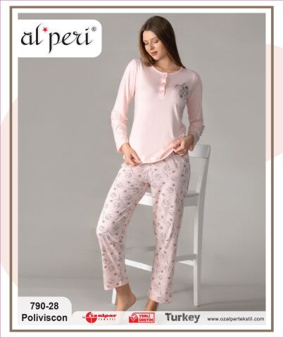 Alperi 790-28 (M-L-XL-XXL) Bayan Uzun Kollu Pijama Takım 4'lü