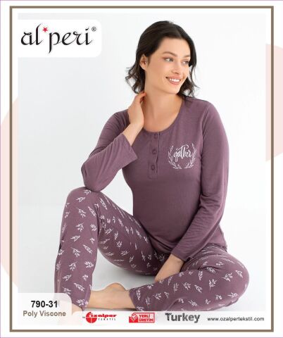 Alperi 790-31 (M-L-XL-XXL) Bayan Uzun Kollu Pijama Takım 4'lü