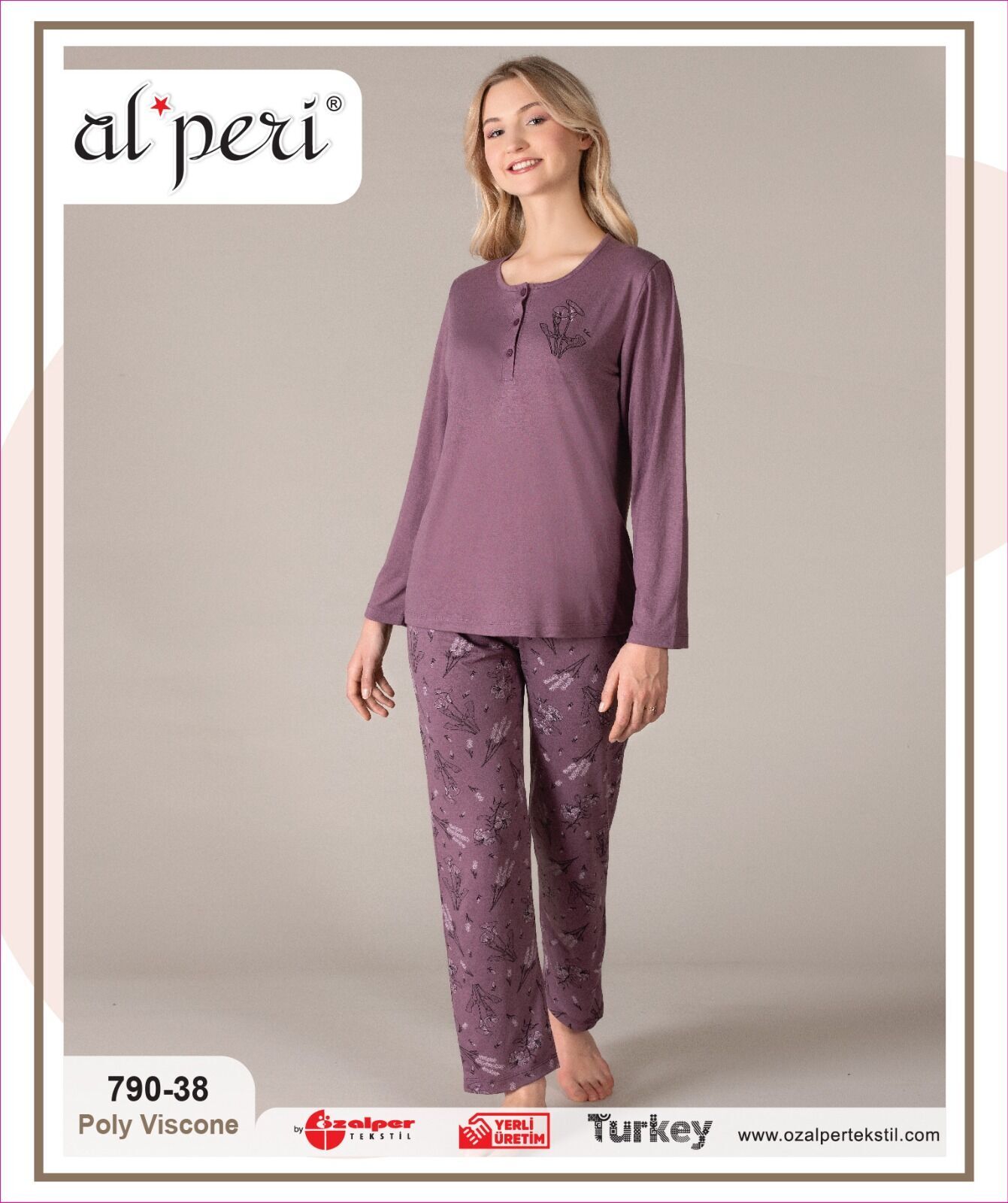 Alperi 790-38 (M-L-XL-XXL) Bayan Uzun Kollu Pijama Takım 4'lü