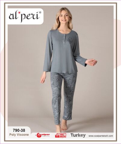 Alperi 790-38 (M-L-XL-XXL) Bayan Uzun Kollu Pijama Takım 4'lü