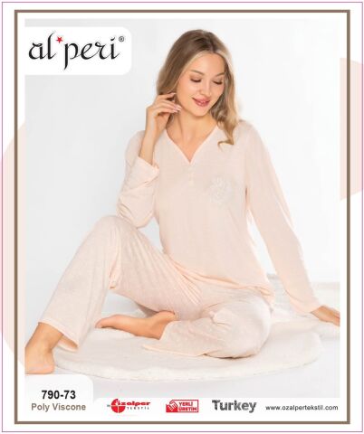 Alperi 790-73 (M-L-XL-XXL) Bayan Uzun Kollu Pijama Takım 4'lü