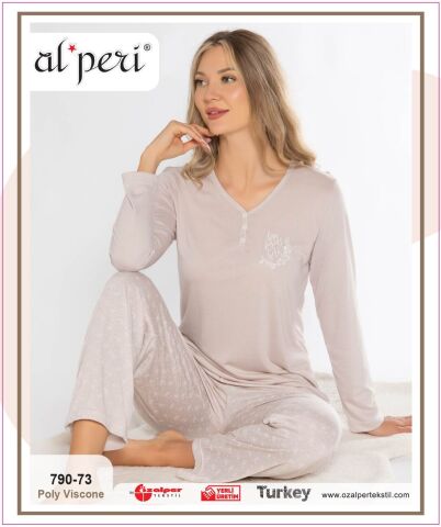 Alperi 790-73 (M-L-XL-XXL) Bayan Uzun Kollu Pijama Takım 4'lü