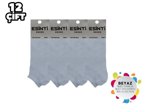 Esinti Düz Beyaz Bayan Penye Patik 12'li