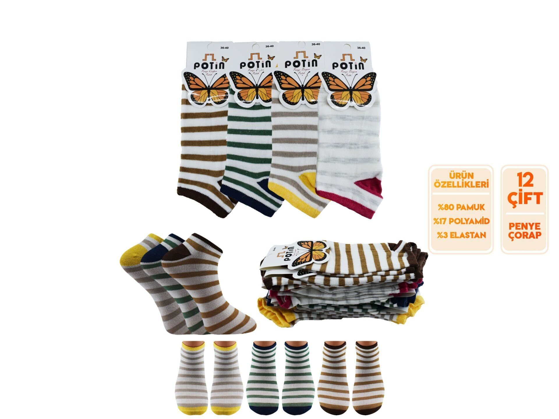 Potin 4-17 Penye Pamuklu Bayan Patik 12'li