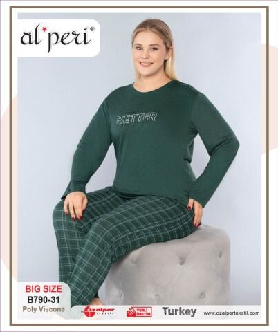 Alperi B790-31 (3XL-4XL-5XL-6XL) Bayan Uzun Kollu Pijama Takım 4'lü