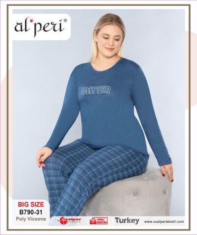 Alperi B790-31 (3XL-4XL-5XL-6XL) Bayan Uzun Kollu Pijama Takım 4'lü