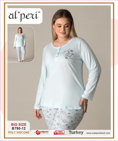 Alperi B790-12 (3XL-4XL-5XL-6XL) Bayan Uzun Kollu Pijama Takım 4'lü