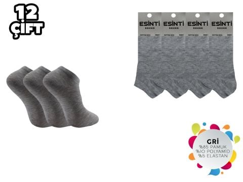 Esinti Düz Gri Bayan Penye Patik 12'li