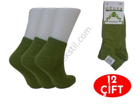 Gülsa Haki Bayan Dikişsiz Bambu Patik 12'li