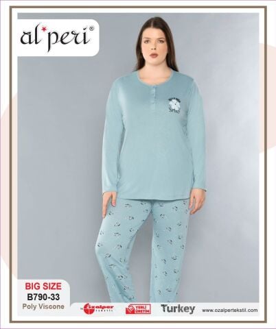 Alperi B790-33 (3XL-4XL-5XL-6XL) Bayan Uzun Kollu Pijama Takım 4'lü