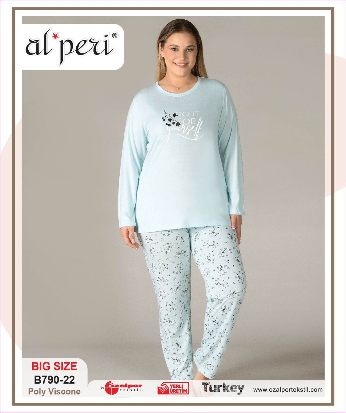 Alperi B790-22 (3XL-4XL-5XL-6XL) Bayan Uzun Kollu Pijama Takım 4'lü