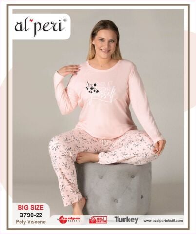 Alperi B790-22 (3XL-4XL-5XL-6XL) Bayan Uzun Kollu Pijama Takım 4'lü