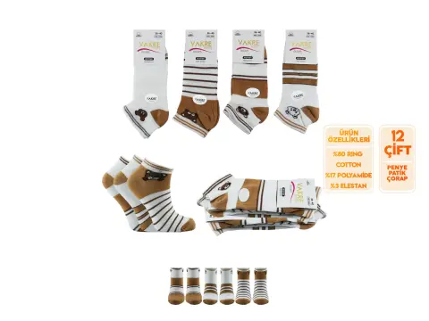 Vakre 9328-27 (36-40) Bayan Penye Patik Çorap 12'li