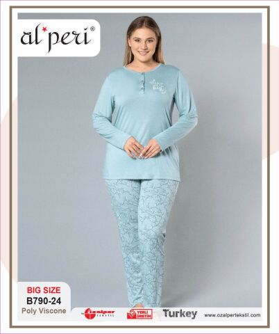Alperi B790-24 (3XL-4XL-5XL-6XL) Bayan Uzun Kollu Pijama Takım 4'lü