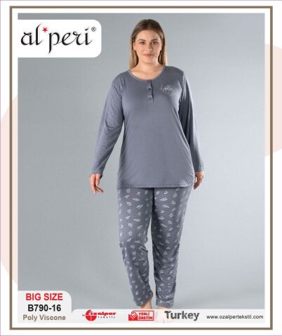 Alperi B790-16 (3XL-4XL-5XL-6XL) Bayan Uzun Kollu Pijama Takım 4'lü