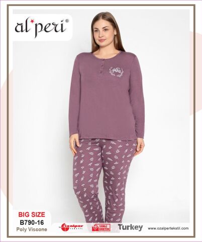 Alperi B790-16 (3XL-4XL-5XL-6XL) Bayan Uzun Kollu Pijama Takım 4'lü