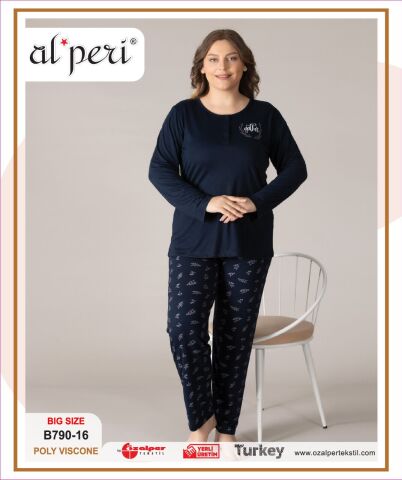 Alperi B790-16 (3XL-4XL-5XL-6XL) Bayan Uzun Kollu Pijama Takım 4'lü