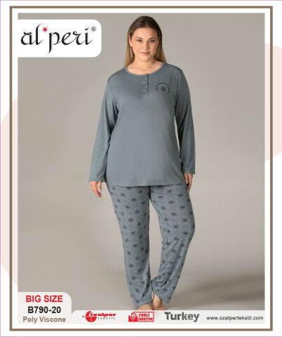 Alperi B790-20 (3XL-4XL-5XL-6XL) Bayan Uzun Kollu Pijama Takım 4'lü