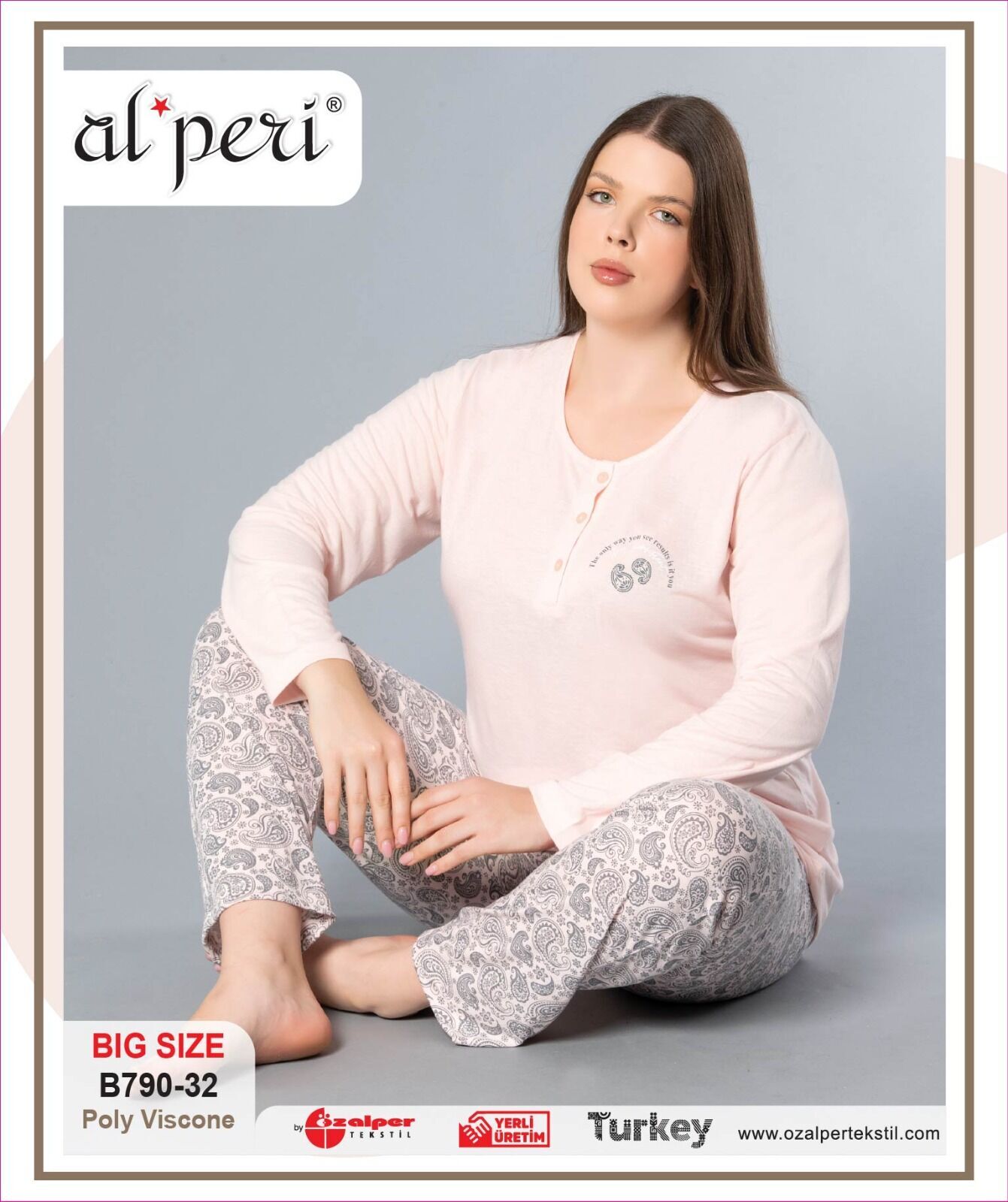 Alperi B790-32 (3XL-4XL-5XL-6XL) Bayan Uzun Kollu Pijama Takım 4'lü