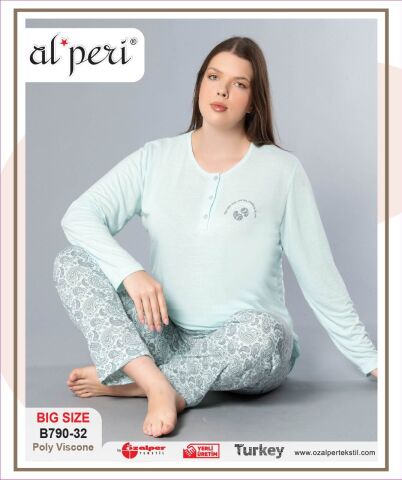 Alperi B790-32 (3XL-4XL-5XL-6XL) Bayan Uzun Kollu Pijama Takım 4'lü