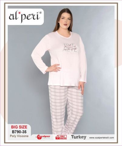 Alperi B790-35 (3XL-4XL-5XL-6XL) Bayan Uzun Kollu Pijama Takım 4'lü