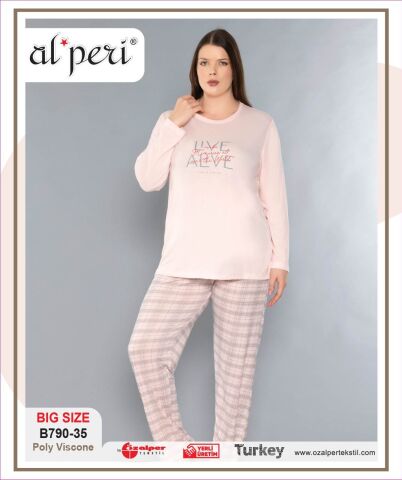 Alperi B790-35 (3XL-4XL-5XL-6XL) Bayan Uzun Kollu Pijama Takım 4'lü