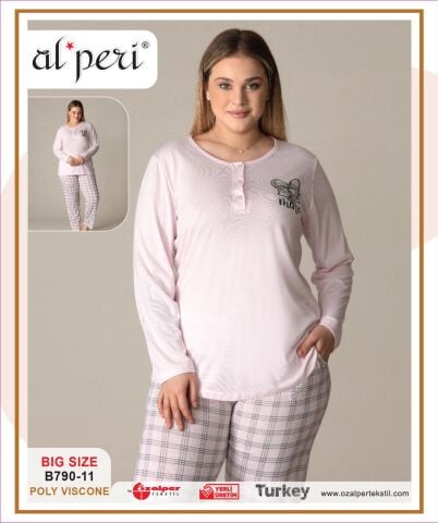 Alperi B790-11 (3XL-4XL-5XL-6XL) Bayan Uzun Kollu Pijama Takım 4'lü