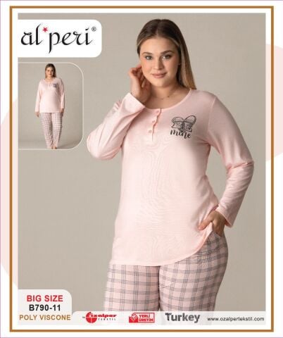 Alperi B790-11 (3XL-4XL-5XL-6XL) Bayan Uzun Kollu Pijama Takım 4'lü