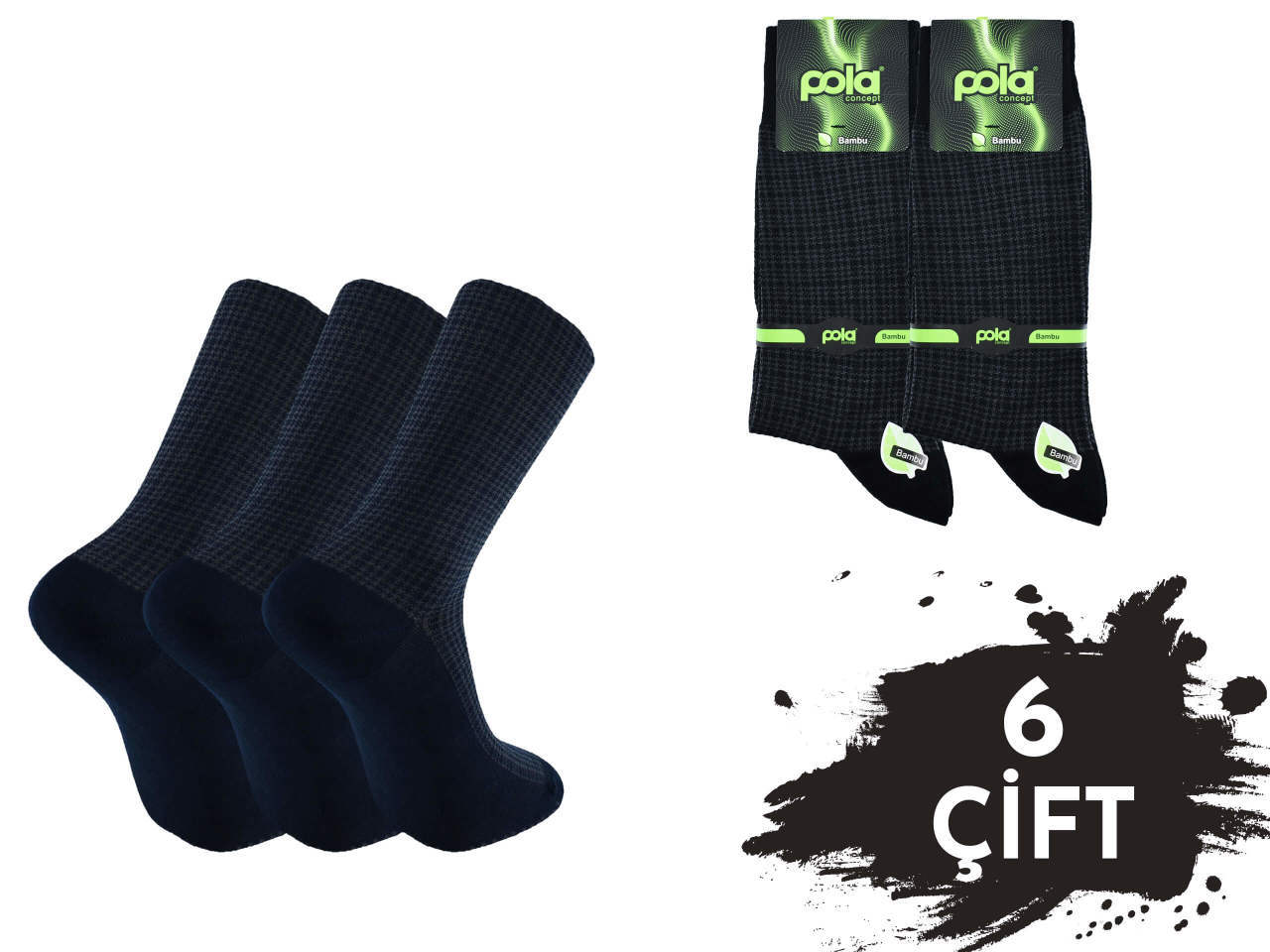Pola 1262 Dört Mevsim Likralı Erkek Bambu Çorap 6'lı
