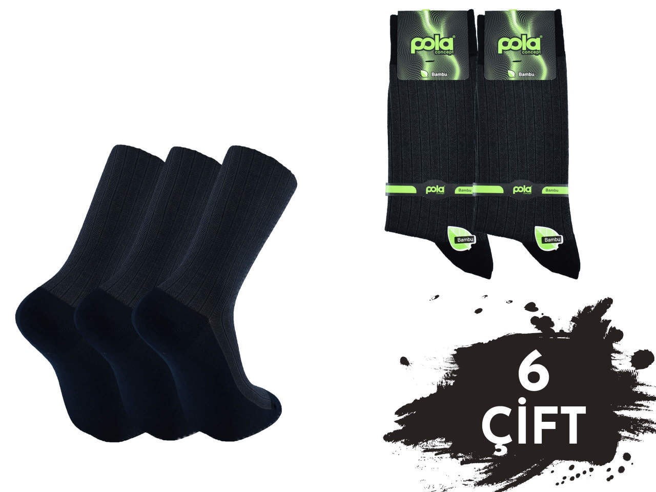 Pola 1255 Dört Mevsim Likralı Erkek Bambu Çorap 6'lı